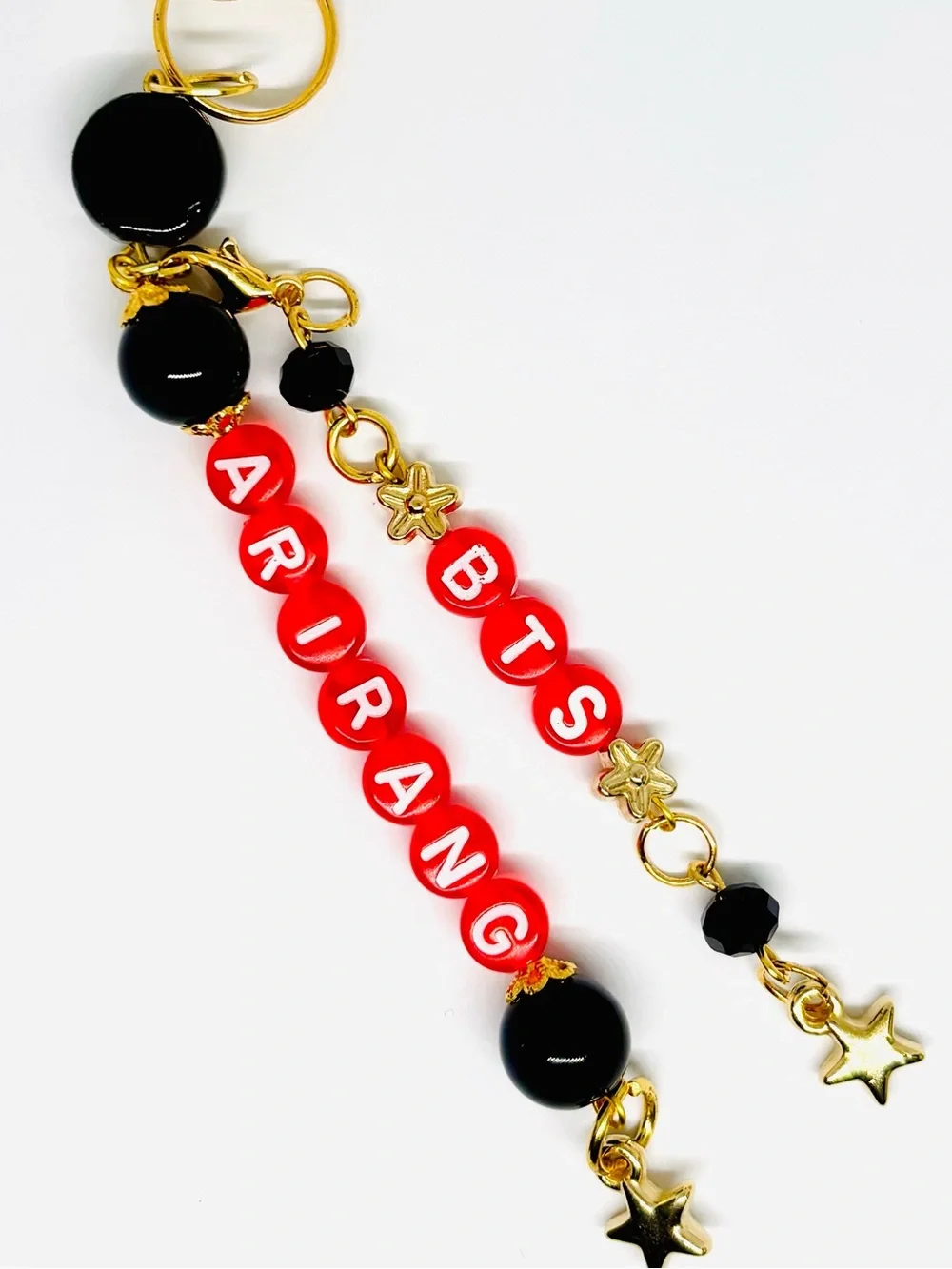 BTS ARIRANG RED GOLD BLACK BEADED KEYCHAIN